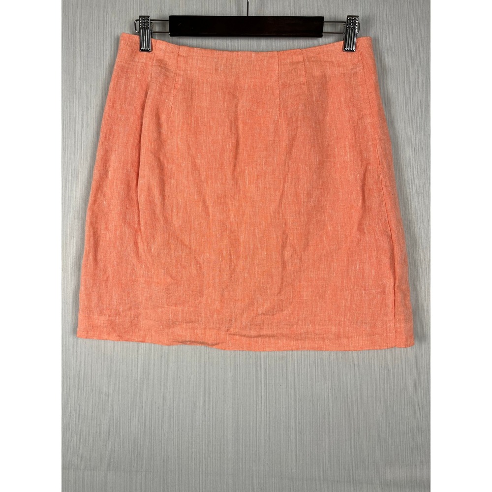 Talbots Linen Skirt Sz 2 Coral Scalloped Button Front Mini Preppy Summer - Picture 5 of 8